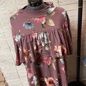 LA Gypsy Pink Floral Ruffle Dress Plus Size 2XL